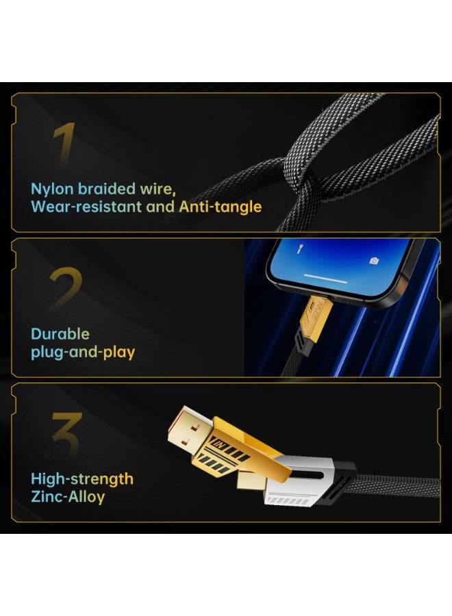 ايساجر كابل شحن سريع 4 في 1 بمنفذ USB-C مزدوج ومنفذ USB-A، يدعم الشحن السريع PD بقدرة 65 واط، كابل شحن مضفر مسطح ومقاوم للتشابك - Image 4